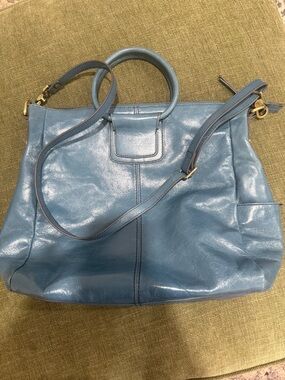 Blue Leather Tote Shoulder Bag - Women's Everyday Carry